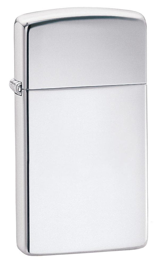 Vooraanzicht 3/4 hoek Slim Chrome High Polished Zippo Aansteker