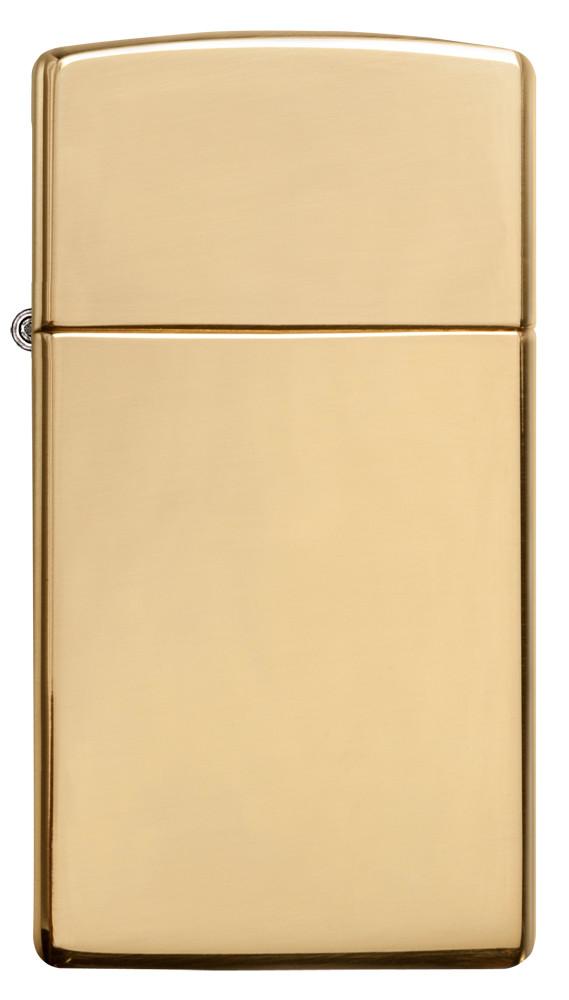 Vooraanzicht Zippo aansteker Slim Brass High Polished basismodel