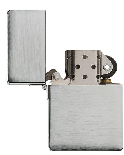 Zippo Aansteker 1935 Replica vooraanzicht geopend in geborsteld chroom look