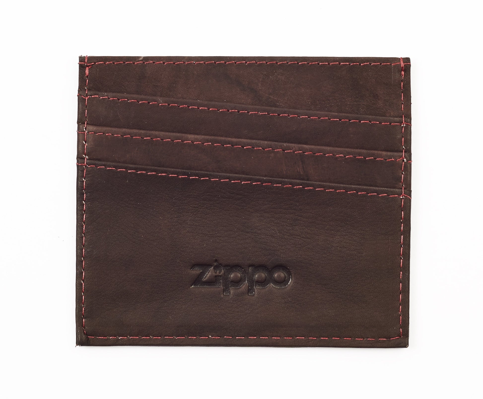 Vooraanzicht creditcardhouder bruin 3 compartimenten Zippo-logo