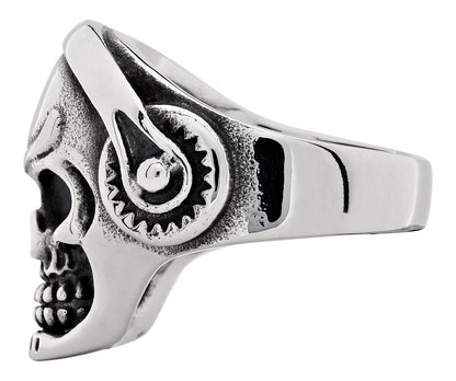 Zijaanzicht Zippo ring doodshoofd met hoofdtelefoon