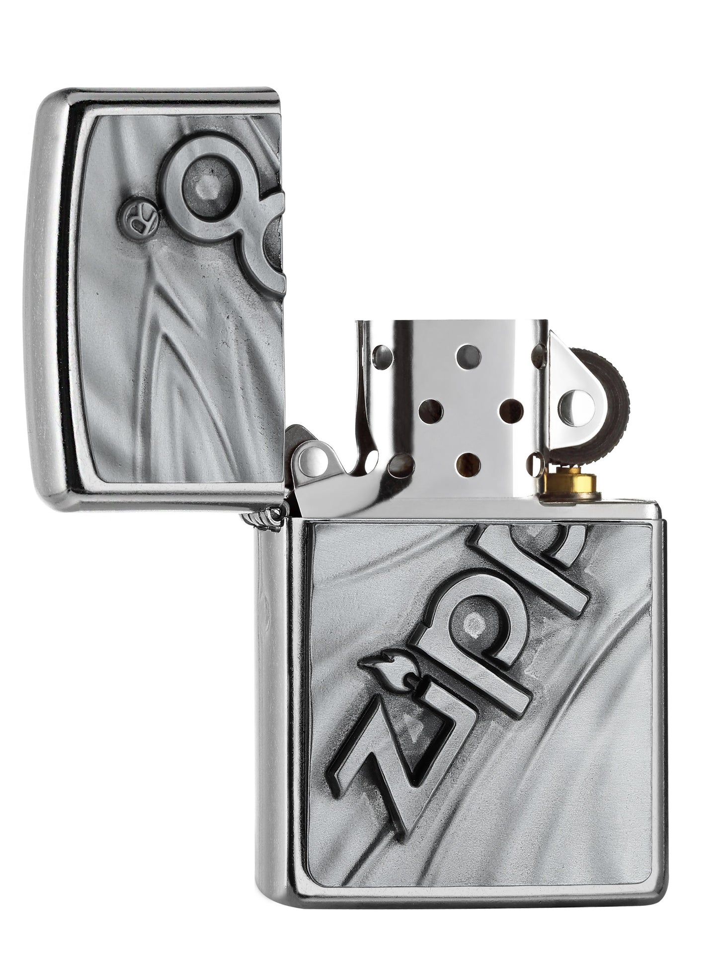 Zippo aansteker chroom Zippo-logo embleem geopend