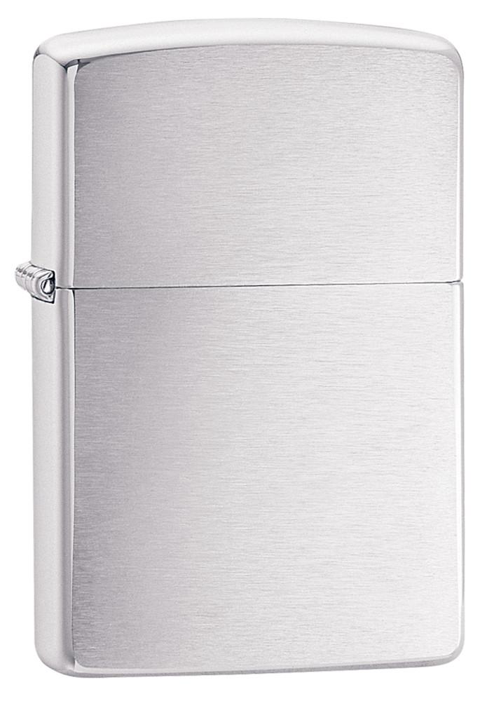 Vooraanzicht 3/4 hoek Zippo aansteker Chroom Brushed basismodel