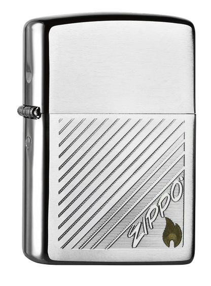 Vue de trois quarts du briquet tempête Zippo Laser Two tone