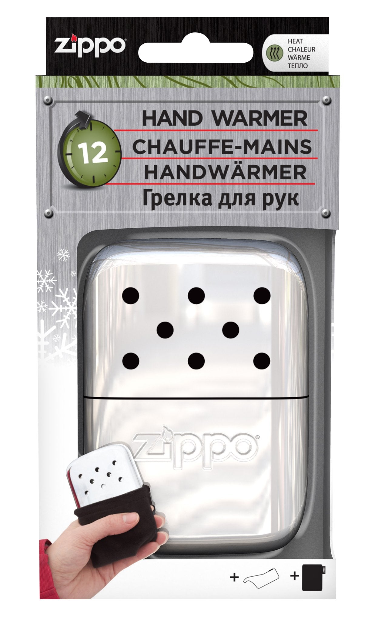 Zippo handwarmer metaal chroom groot in verpakking