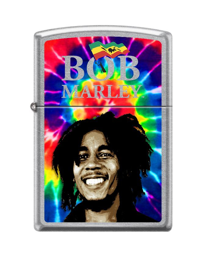 Vooraanzicht Zippo-aansteker Bob Marley-belettering en gezicht van Bob Marley