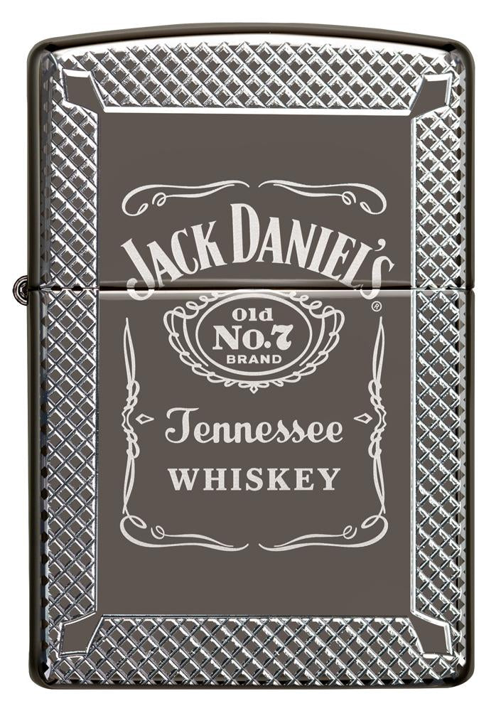 Vooraanzicht Zippo-aansteker grijs glanzend Jack Daniel's-belettering en logo gegraveerd