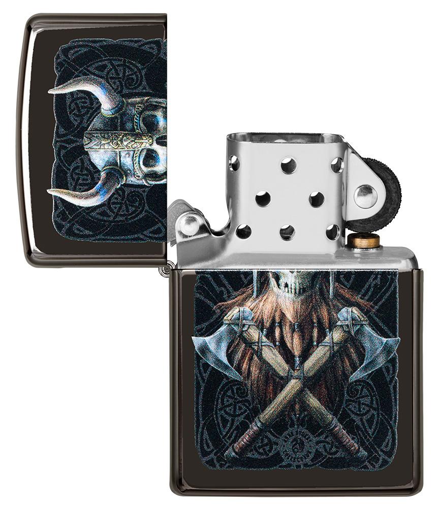  Zippo-aansteker doodshoofd met vikinghelm open