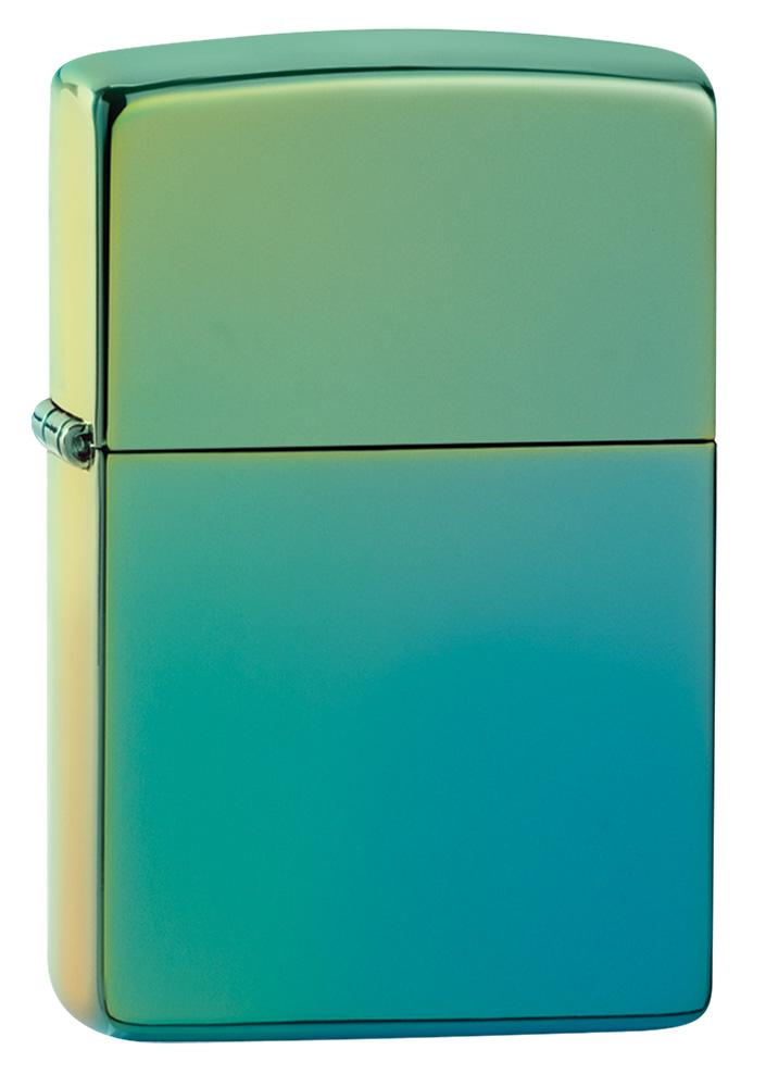 Vooraanzicht 3/4 hoek Zippo-aansteker hoogglans groen blauw